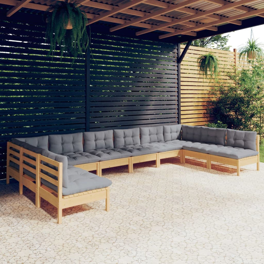 10-Delige Loungeset Met Kussens Massief Grenenhout Wit