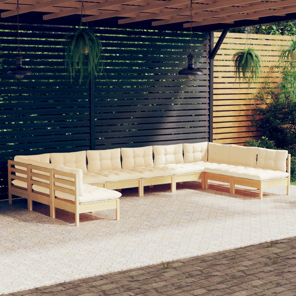 10-Delige Loungeset Met Kussens Massief Grenenhout Wit