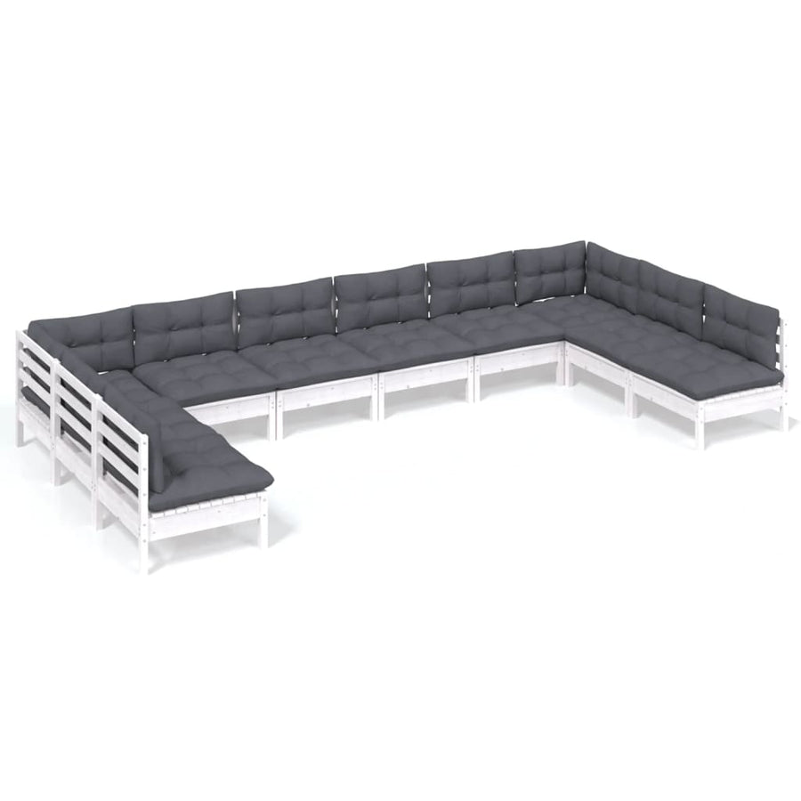 10-Delige Loungeset Met Kussens Massief Grenenhout Wit
