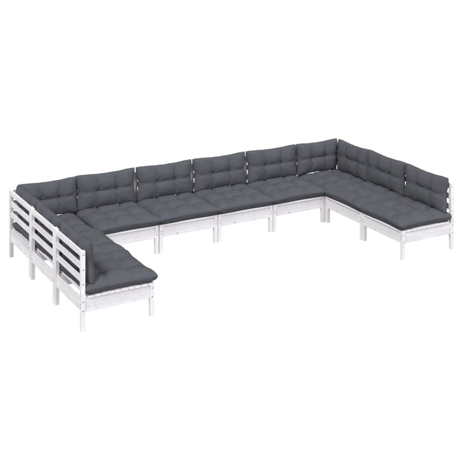 10-Delige Loungeset Met Kussens Massief Grenenhout Wit