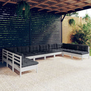 Loungeset 10-delig massief grenenhout wit
