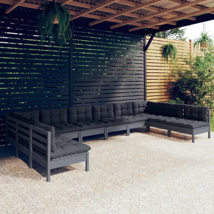 10-Delige Loungeset Met Kussens Massief Grenenhout Wit