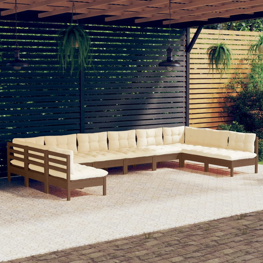 10-Delige Loungeset Met Kussens Massief Grenenhout Wit