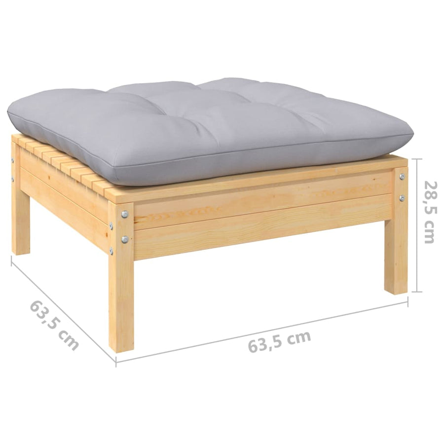 -Delige Loungeset Met Grijze Kussens Massief Grenenhout Bruin en grijs