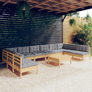 Loungeset 11-delig massief grenenhout grijs