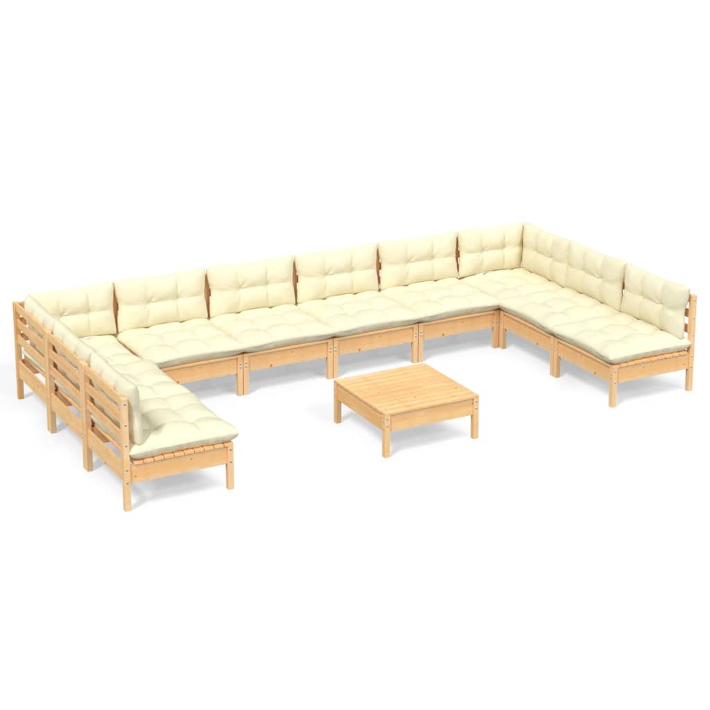 -Delige Loungeset Met Kleurige Kussens Grenenhout Bruin en crème