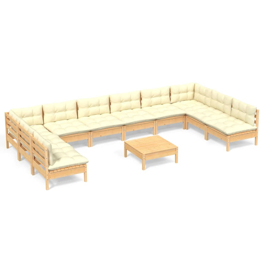 -Delige Loungeset Met Kleurige Kussens Grenenhout Bruin en crème