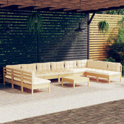 Loungeset 11-delig grenenhout crème