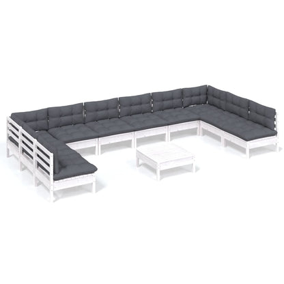 -Delige Loungeset Met Kussens Massief Grenenhout Wit