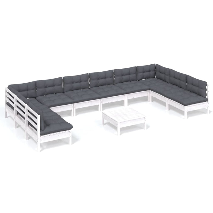 -Delige Loungeset Met Kussens Massief Grenenhout Wit