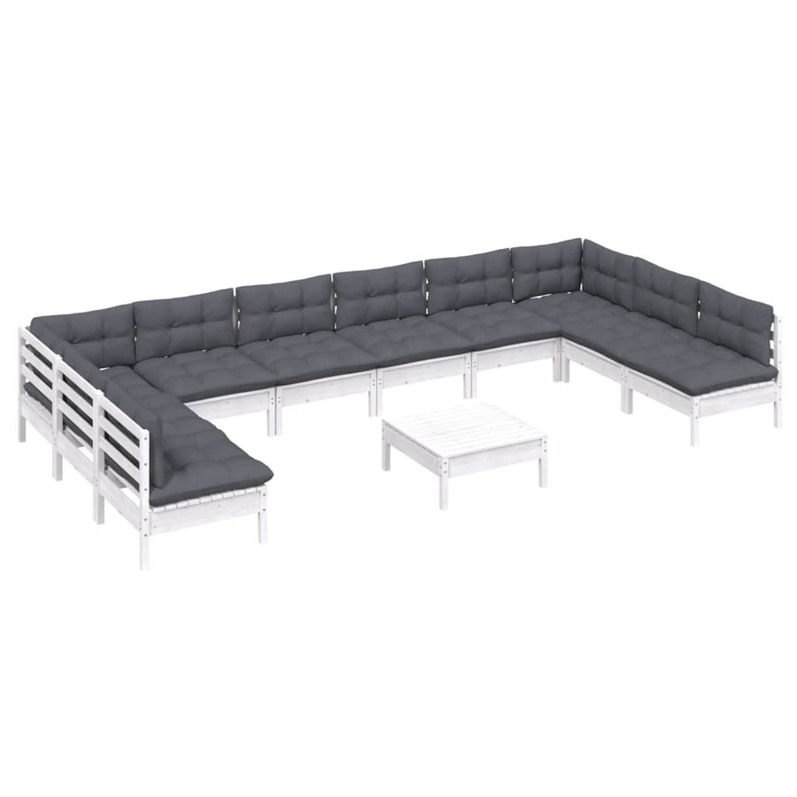 -Delige Loungeset Met Kussens Massief Grenenhout Wit