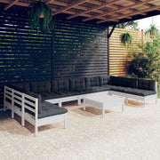 Loungeset 11-delig massief grenenhout wit