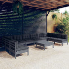 -Delige Loungeset Met Kussens Massief Grenenhout Grijs