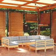 Loungeset 10-delig massief grenenhout grijs