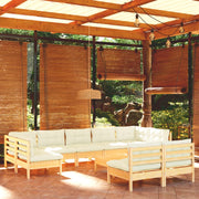 Loungeset 10-delig grenenhout crèmekleurige kussens