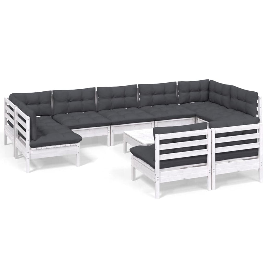 0-Delige Loungeset Met Kussens Massief Grenenhout Wit