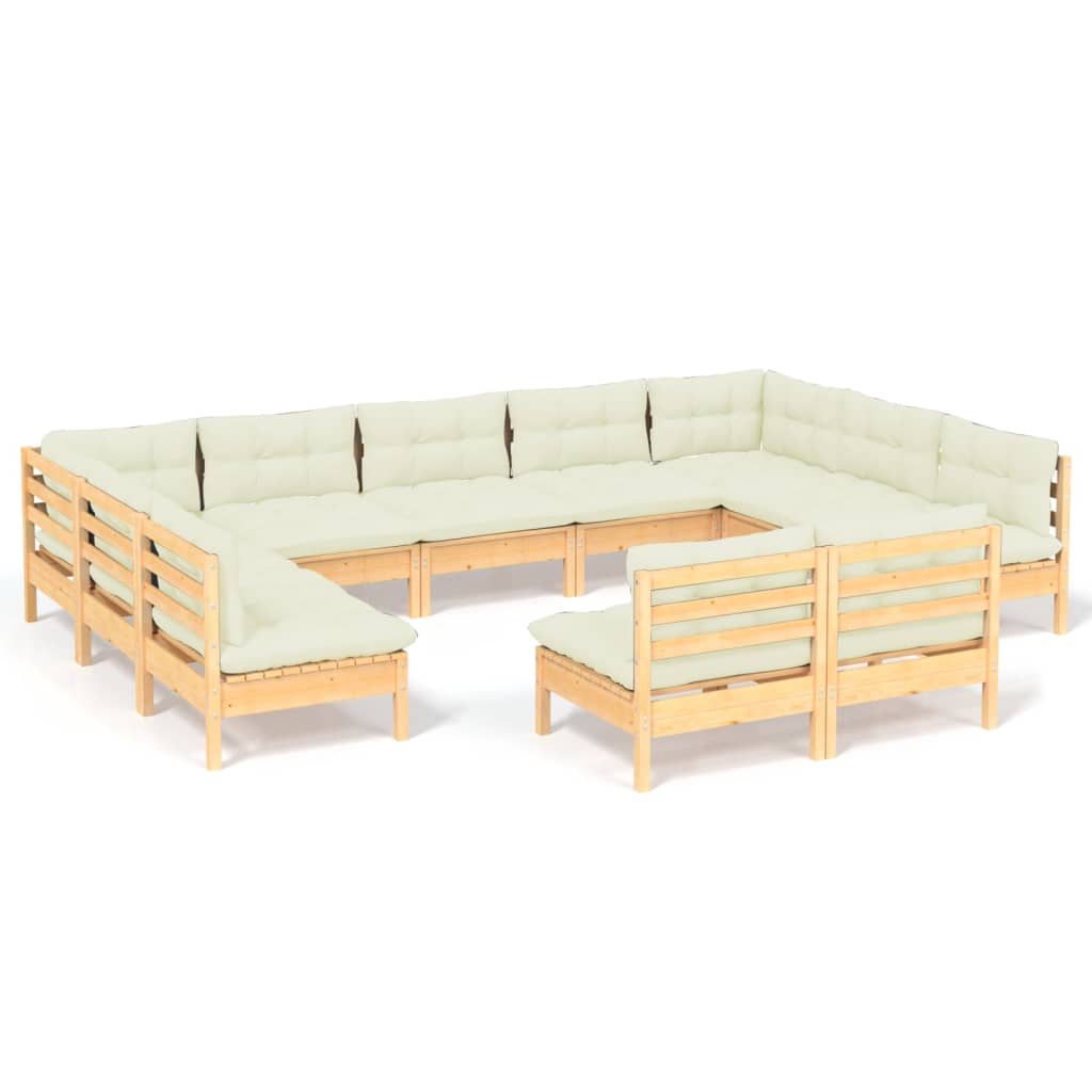 -Delige Loungeset Met Kleurige Kussens Grenenhout Bruin en crème