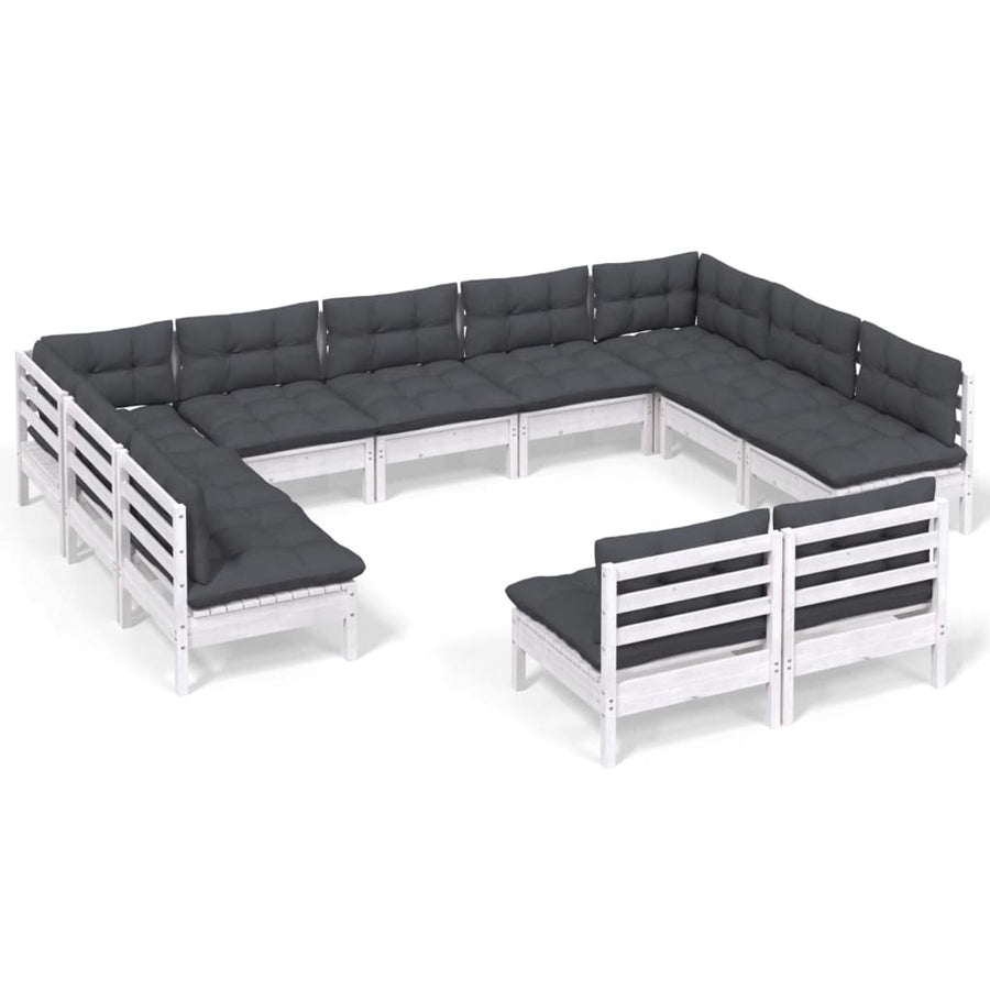 -Delige Loungeset Met Kussens Massief Grenenhout Wit
