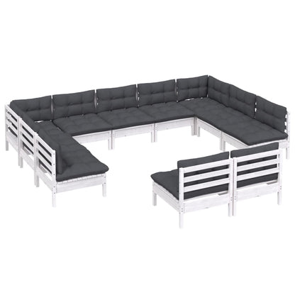 -Delige Loungeset Met Kussens Massief Grenenhout Wit