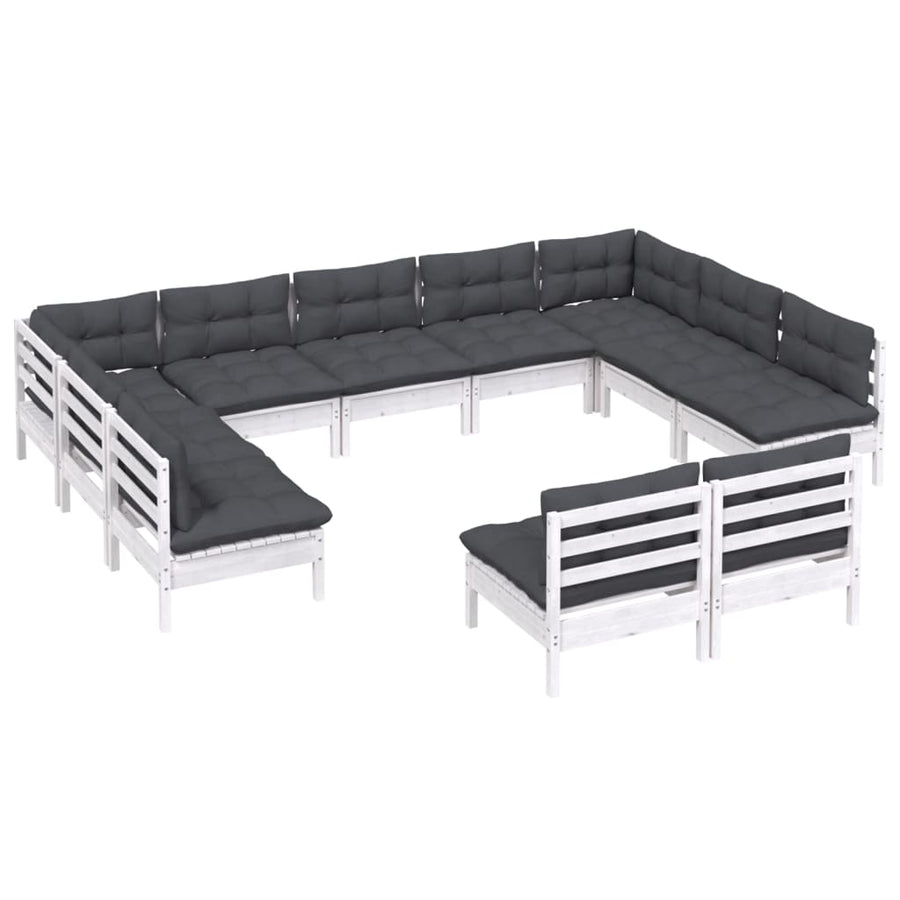 -Delige Loungeset Met Kussens Massief Grenenhout Wit