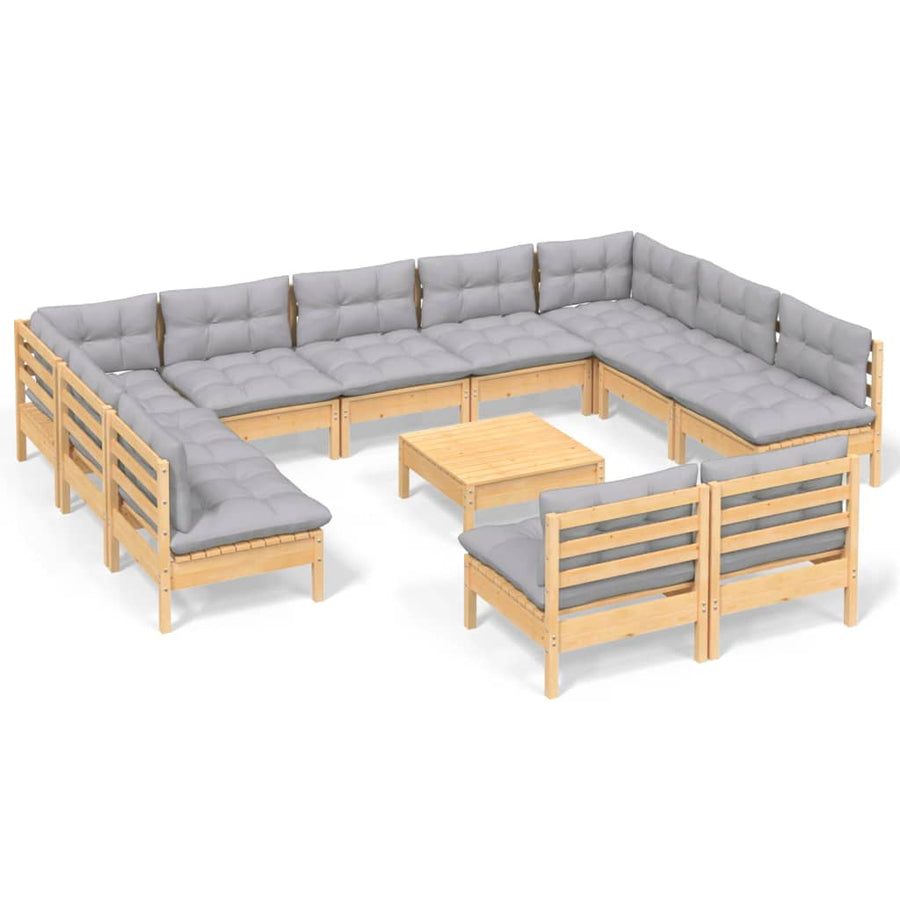 2-Delige Loungeset Met Grijze Kussens Massief Grenenhout Bruin en grijs