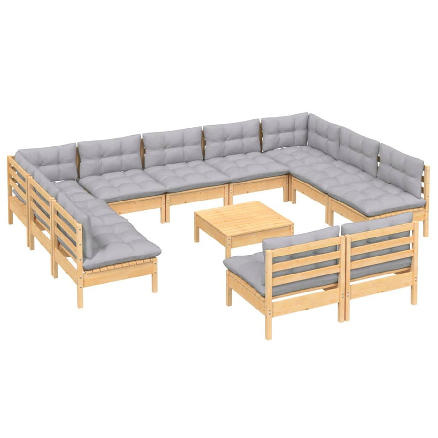 2-Delige Loungeset Met Grijze Kussens Massief Grenenhout Bruin en grijs