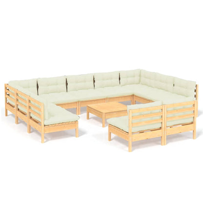 2-Delige Loungeset Met Kleurige Kussens Grenenhout Bruin en crème