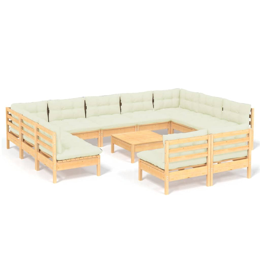 2-Delige Loungeset Met Kleurige Kussens Grenenhout Bruin en crème