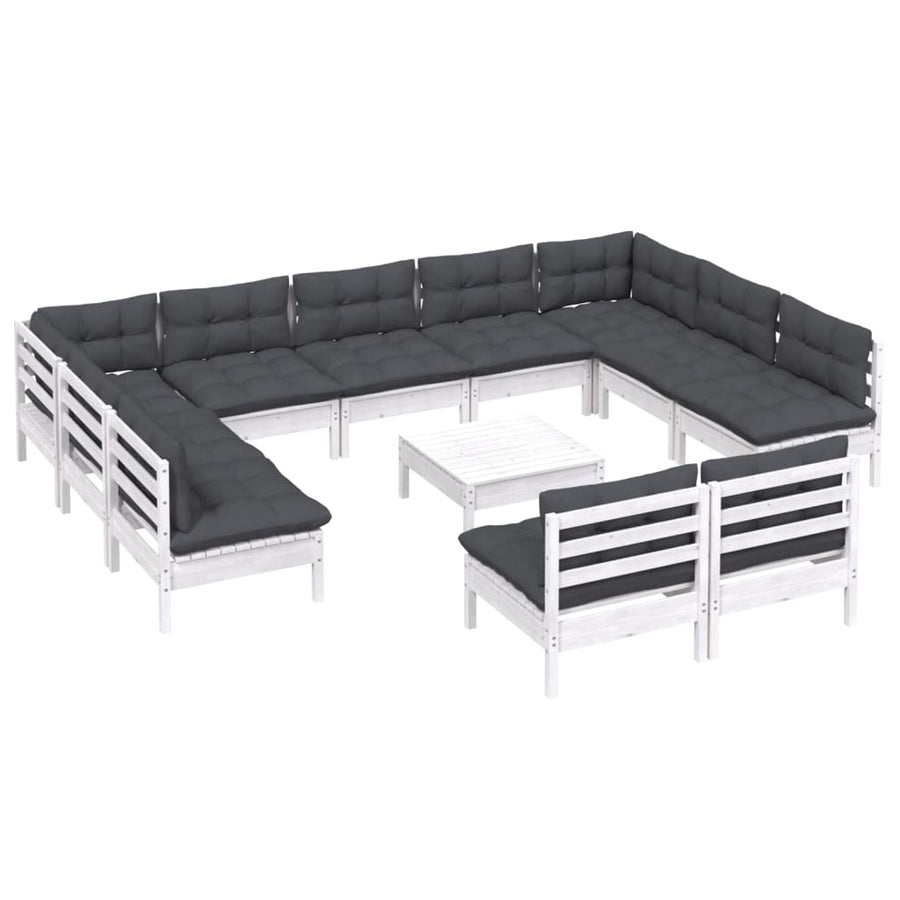 2-Delige Loungeset Met Kussens Massief Grenenhout Wit