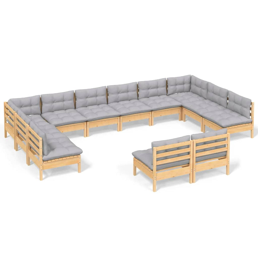 2-Delige Loungeset Met Grijze Kussens Massief Grenenhout Bruin en grijs
