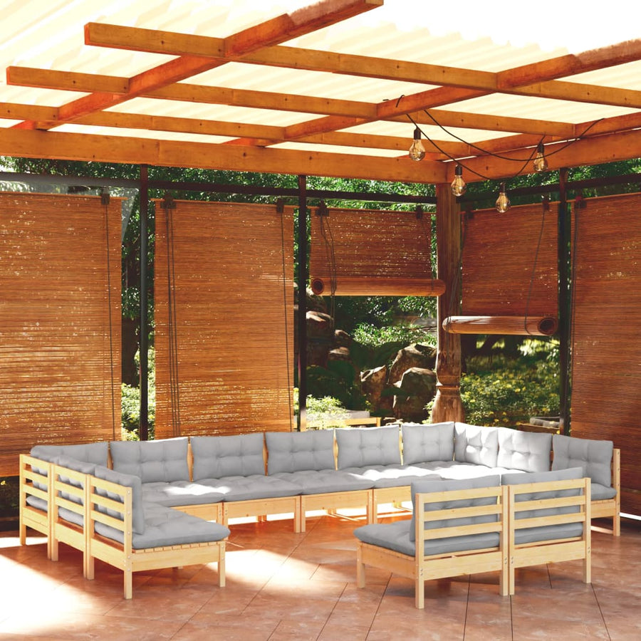 12-Delige Loungeset Met Kussens Massief Grenenhout Wit