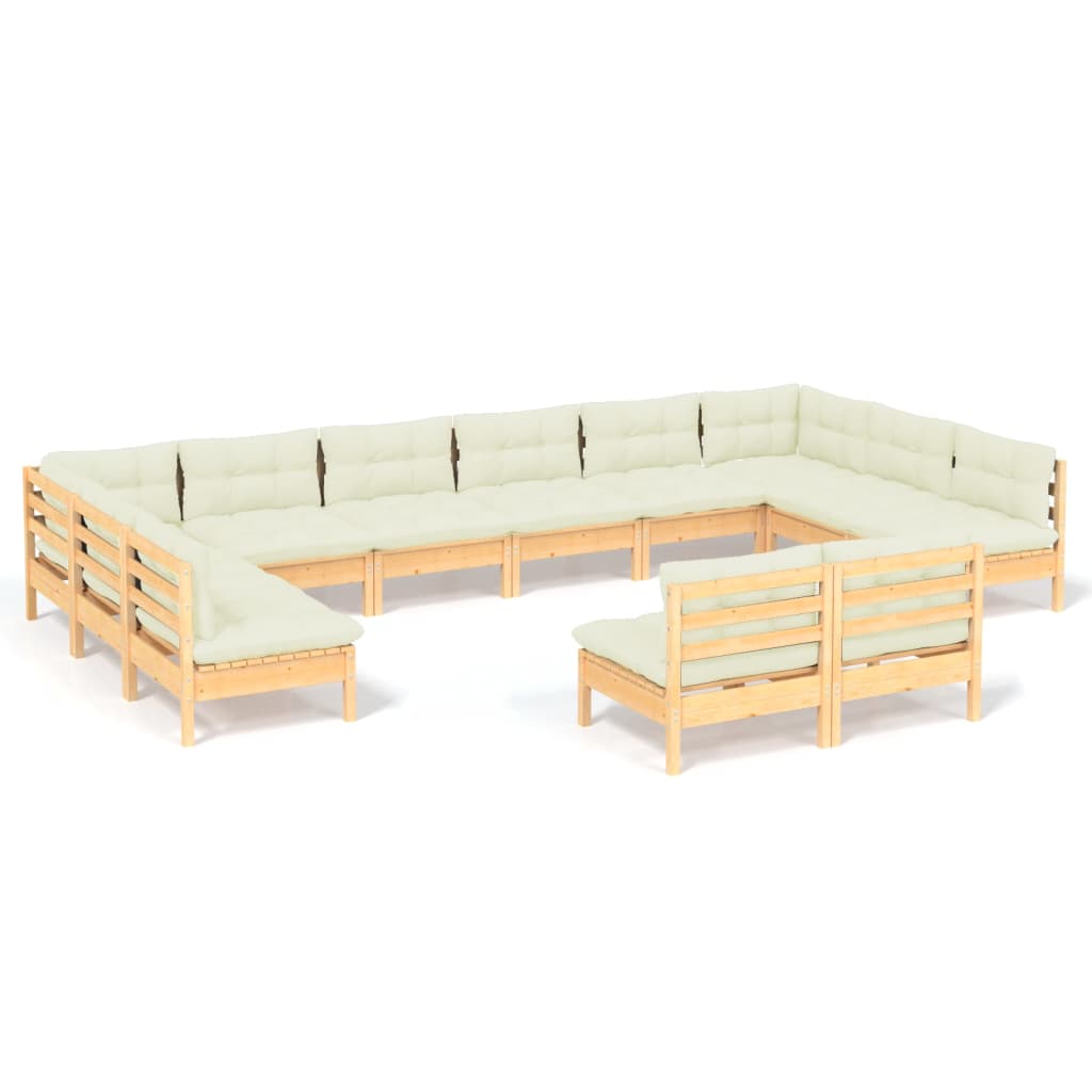 2-Delige Loungeset Met Kleurige Kussens Grenenhout Bruin en crème