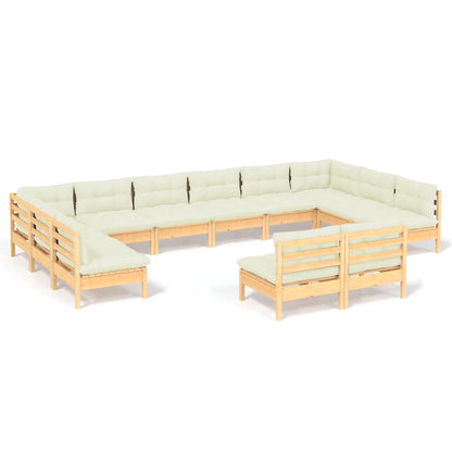 2-Delige Loungeset Met Kleurige Kussens Grenenhout Bruin en crème