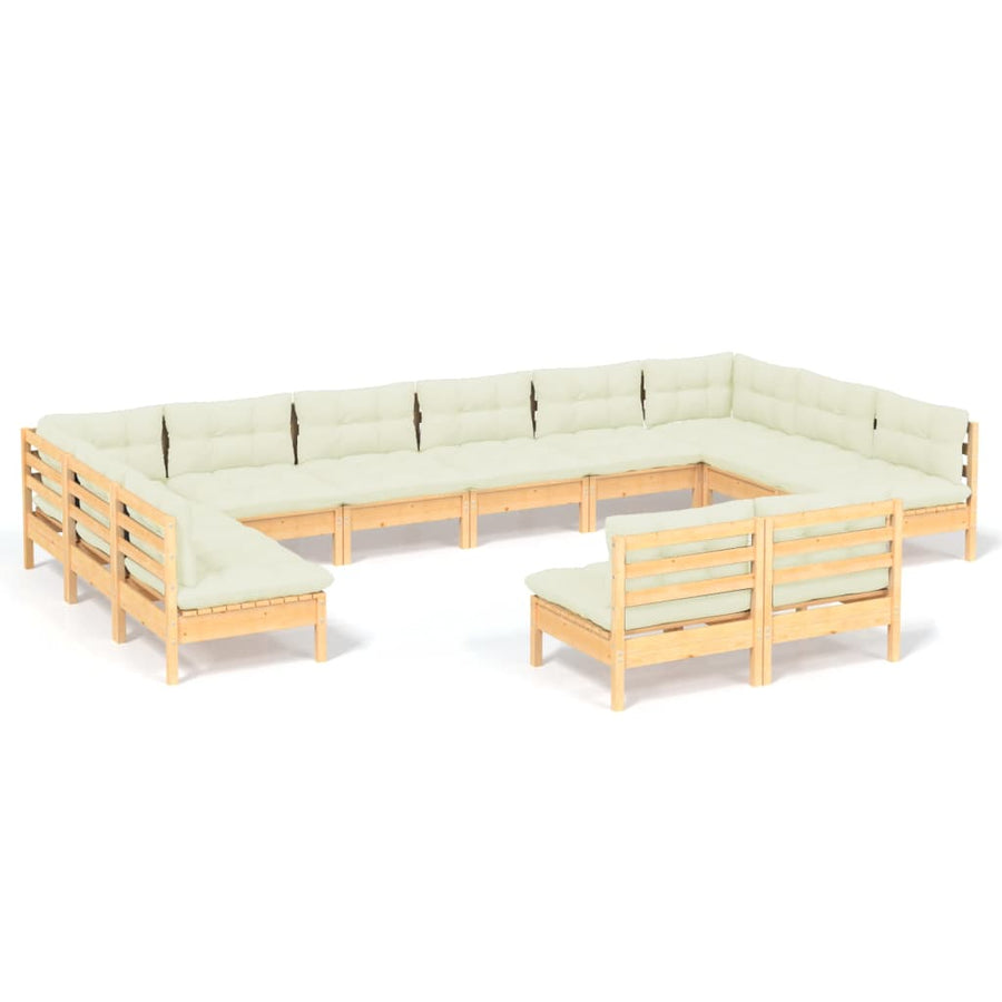 2-Delige Loungeset Met Kleurige Kussens Grenenhout Bruin en crème