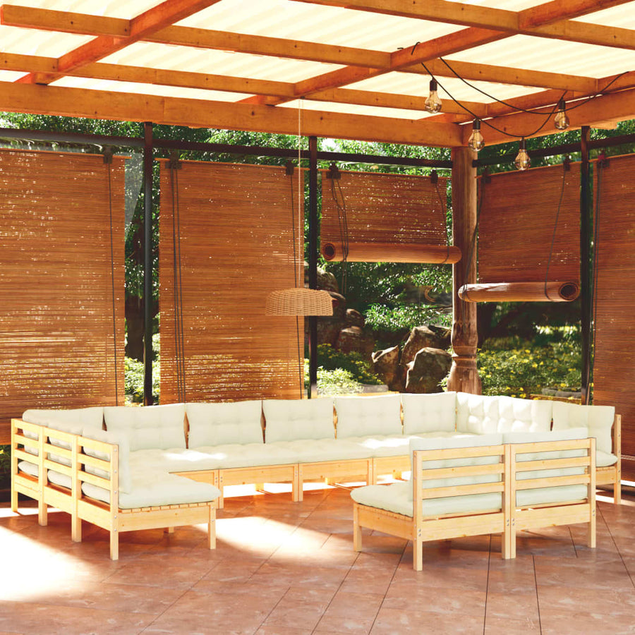 12-Delige Loungeset Met Kussens Massief Grenenhout Wit