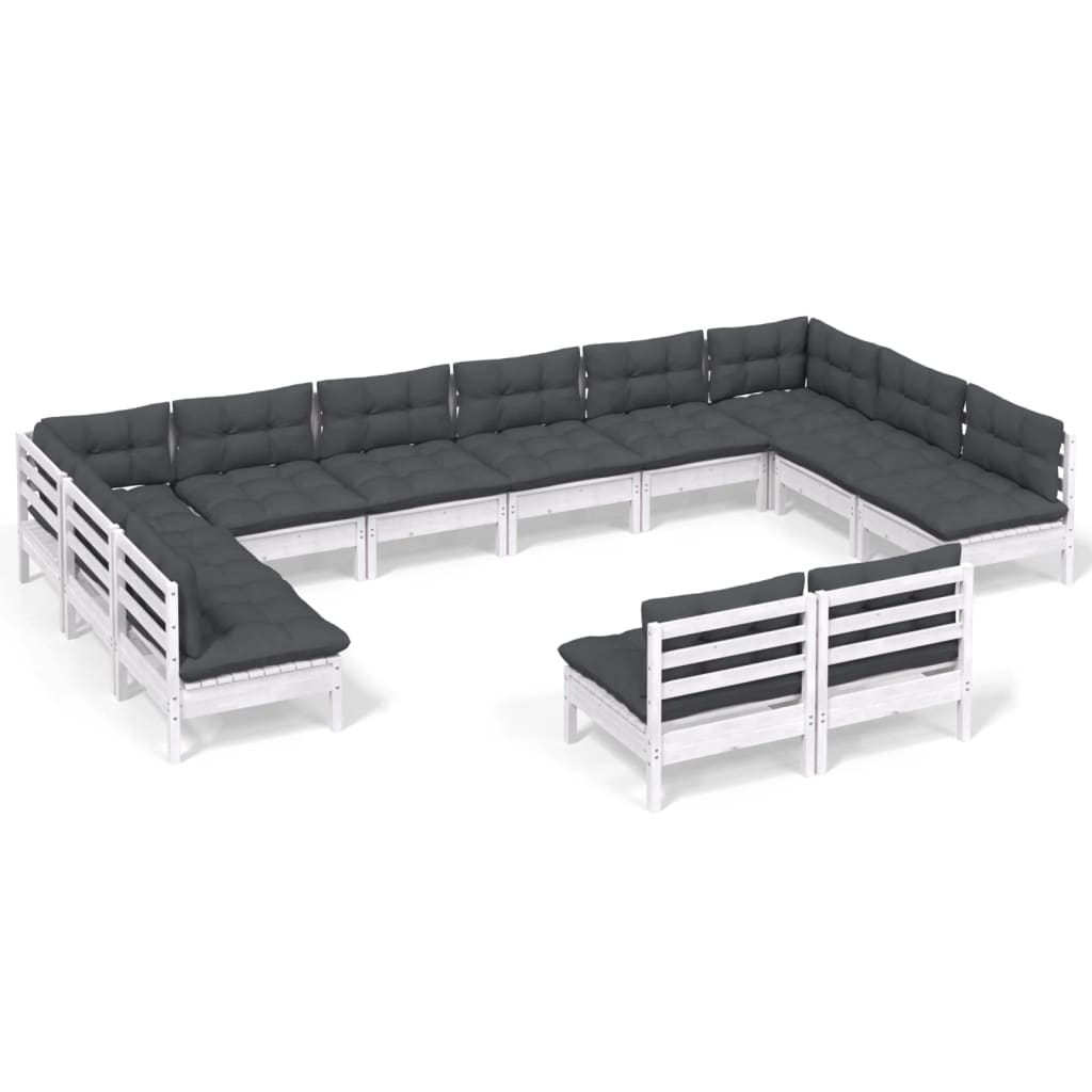 12-Delige Loungeset Met Kussens Massief Grenenhout Wit