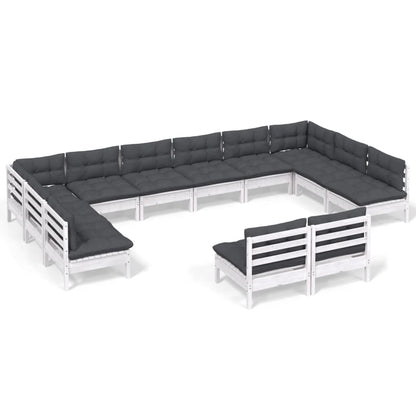 12-Delige Loungeset Met Kussens Massief Grenenhout Wit