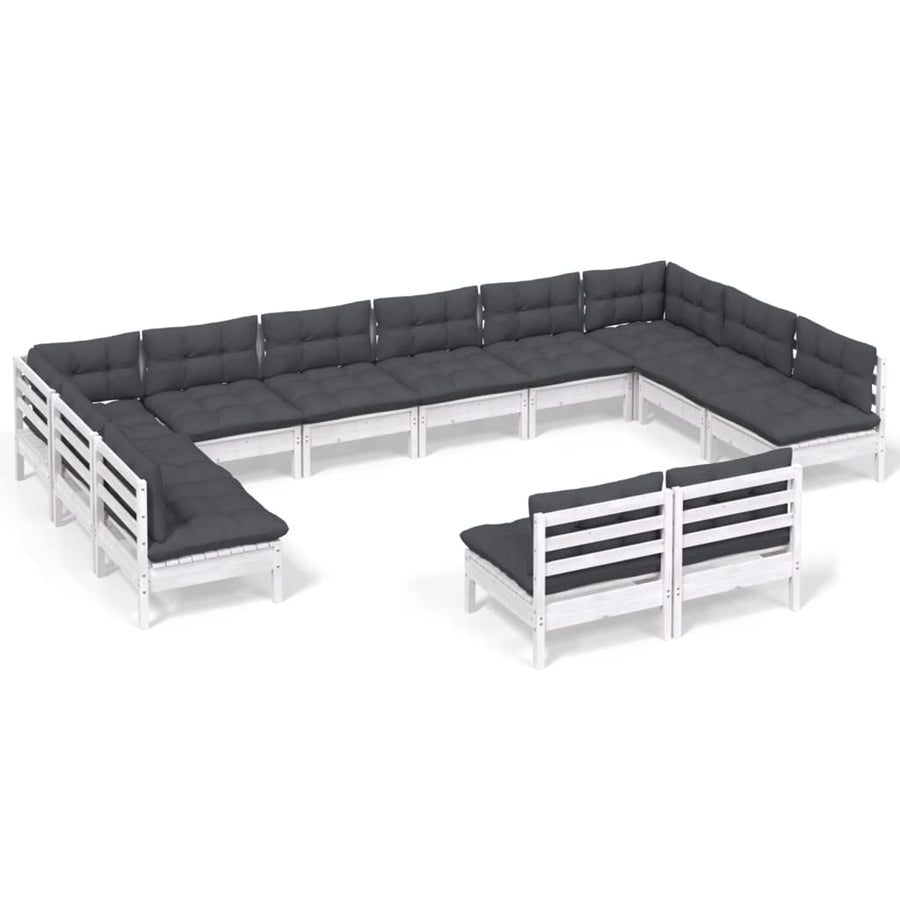 12-Delige Loungeset Met Kussens Massief Grenenhout Wit