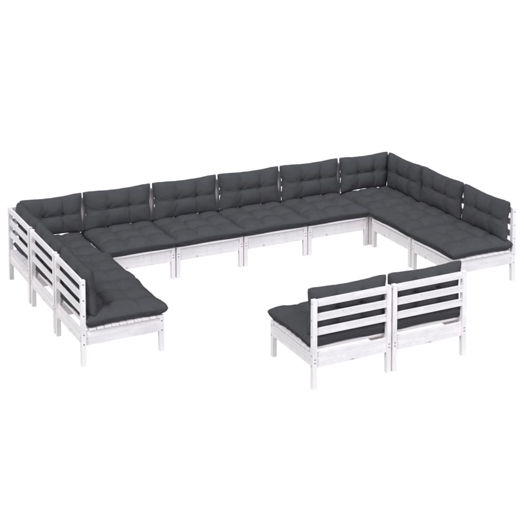 12-Delige Loungeset Met Kussens Massief Grenenhout Wit