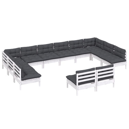 12-Delige Loungeset Met Kussens Massief Grenenhout Wit