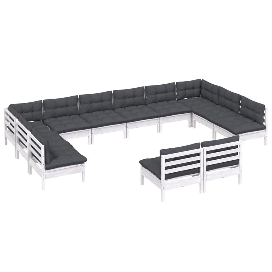 12-Delige Loungeset Met Kussens Massief Grenenhout Wit