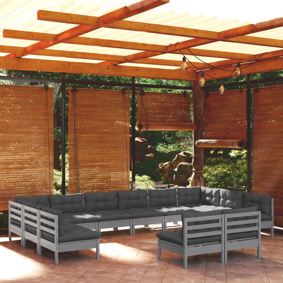 12-Delige Loungeset Met Kussens Massief Grenenhout Wit