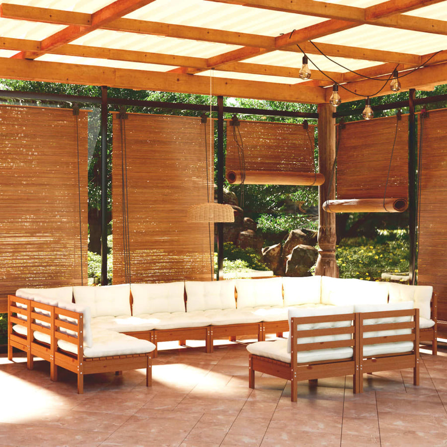 12-Delige Loungeset Met Kussens Massief Grenenhout Wit