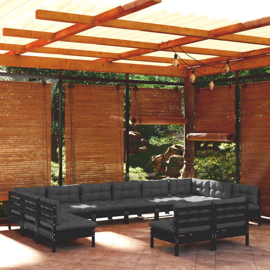 12-Delige Loungeset Met Kussens Massief Grenenhout Wit