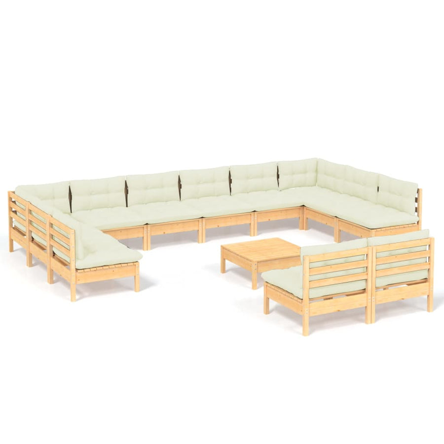 3-Delige Loungeset Met Kleurige Kussens Grenenhout Bruin en crème