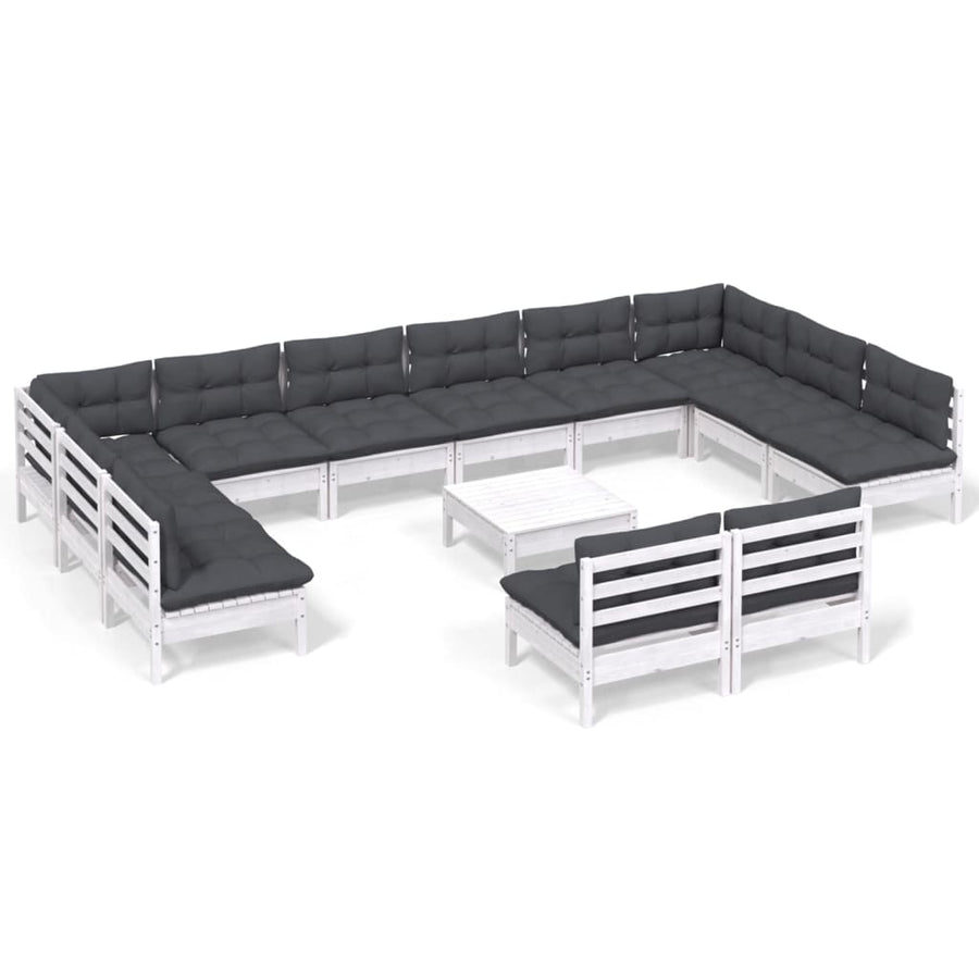 3-Delige Loungeset Met Kussens Massief Grenenhout Wit