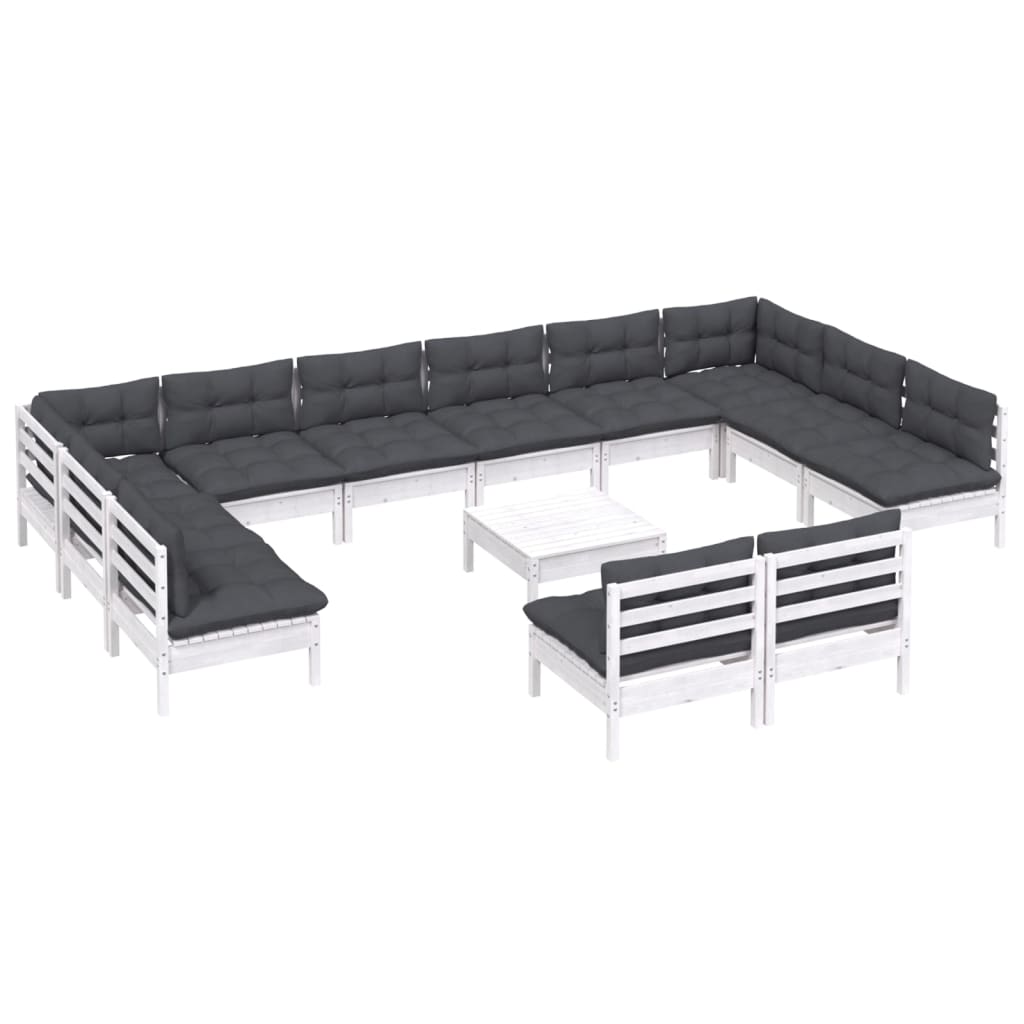3-Delige Loungeset Met Kussens Massief Grenenhout Wit