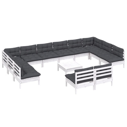 3-Delige Loungeset Met Kussens Massief Grenenhout Wit