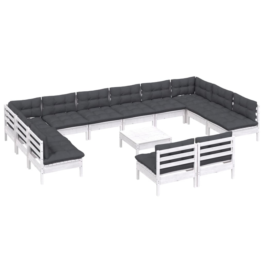 3-Delige Loungeset Met Kussens Massief Grenenhout Wit