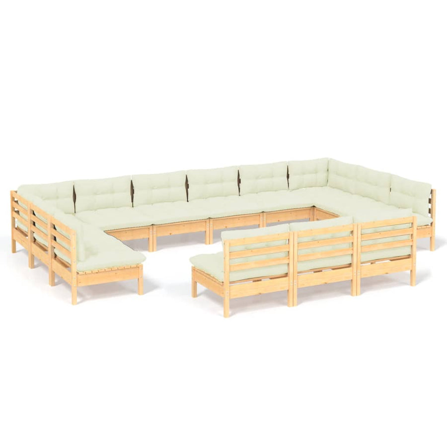 3-Delige Loungeset Met Kleurige Kussens Grenenhout Bruin en crème